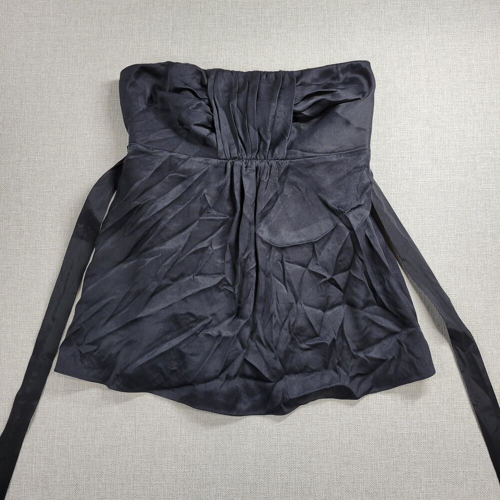Banana Republic Womens Top Sz 8 Black Silk Strapless Ruched Velvet Sash Babydoll - Picture 11 of 12